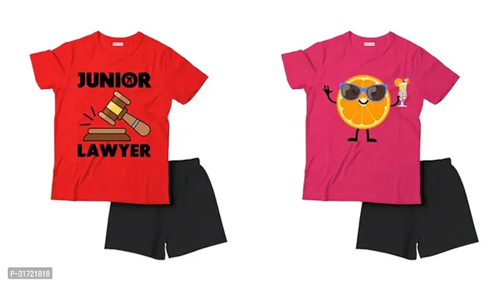 Elegant Cotton Printed T-Shirts with Shorts For Kids- Set Of 2