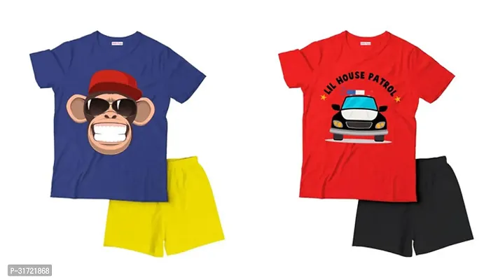 Elegant Cotton Printed T-Shirts with Shorts For Kids- Set Of 2