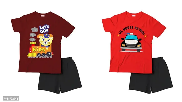 Elegant Cotton Printed T-Shirts with Shorts For Kids- Set Of 2-thumb0