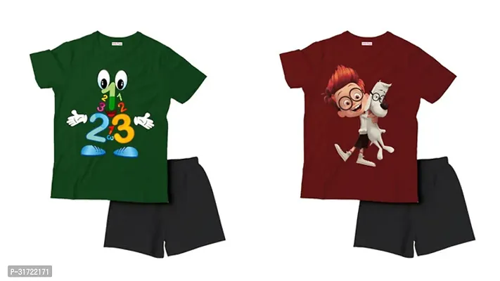 Elegant Cotton Printed T-Shirts with Shorts For Kids- Set Of 2