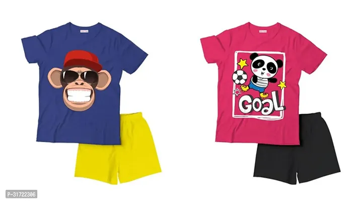 Elegant Cotton Printed T-Shirts with Shorts For Kids- Set Of 2-thumb0