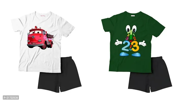 Elegant Cotton Printed T-Shirts with Shorts For Kids- Set Of 2