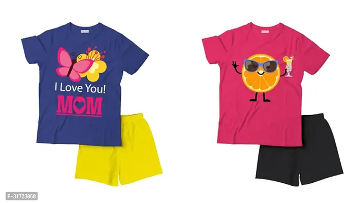 Elegant Cotton Printed T-Shirts with Shorts For Kids- Set Of 2