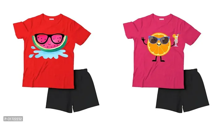 Elegant Cotton Printed T-Shirts with Shorts For Kids- Set Of 2