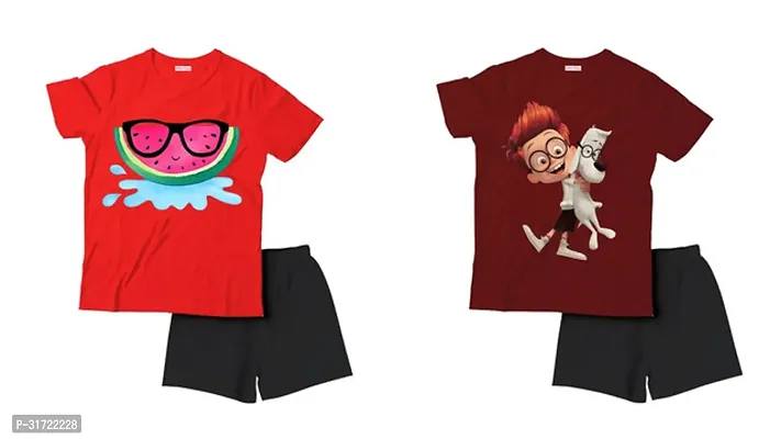 Elegant Cotton Printed T-Shirts with Shorts For Kids- Set Of 2