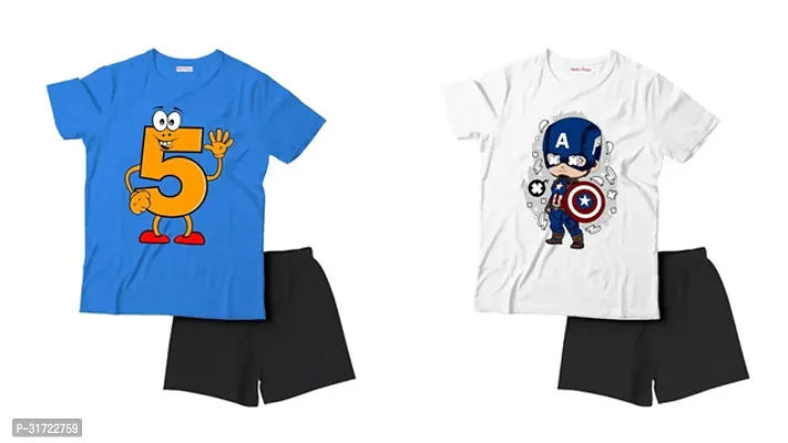 Elegant Cotton Printed T-Shirts with Shorts For Kids- Set Of 2-thumb0