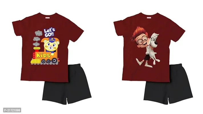 Elegant Cotton Printed T-Shirts with Shorts For Kids- Set Of 2-thumb0