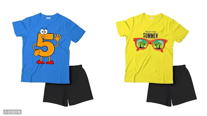 Elegant Cotton Printed T-Shirts with Shorts For Kids- Set Of 2