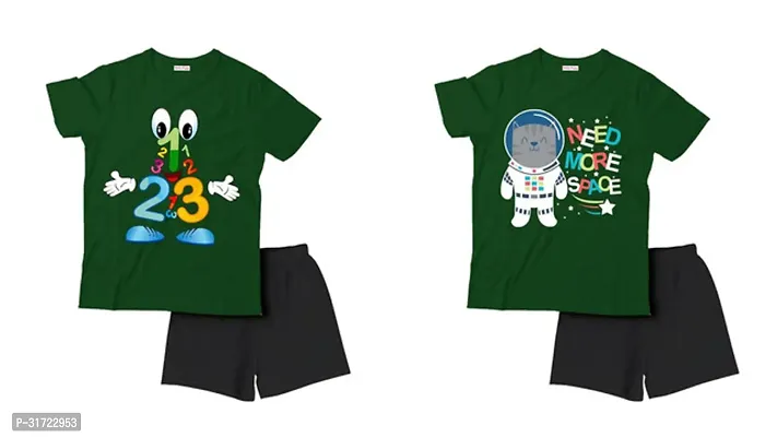 Elegant Cotton Printed T-Shirts with Shorts For Kids- Set Of 2-thumb0