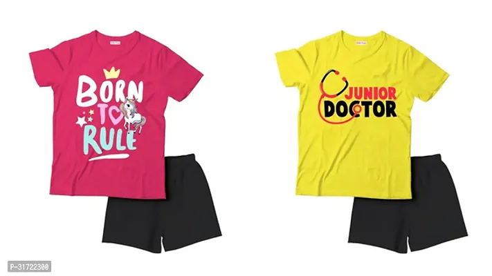 Elegant Cotton Printed T-Shirts with Shorts For Kids- Set Of 2