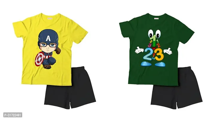 Elegant Cotton Printed T-Shirts with Shorts For Kids- Set Of 2-thumb0