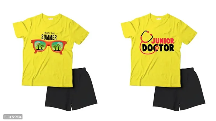 Elegant Cotton Printed T-Shirts with Shorts For Kids- Set Of 2