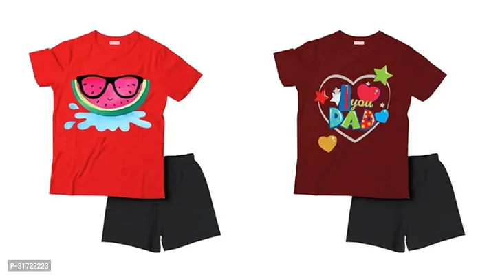 Elegant Cotton Printed T-Shirts with Shorts For Kids- Set Of 2