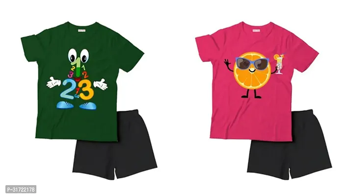 Elegant Cotton Printed T-Shirts with Shorts For Kids- Set Of 2