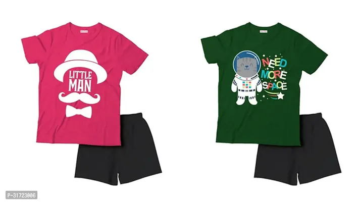 Elegant Cotton Printed T-Shirts with Shorts For Kids- Set Of 2