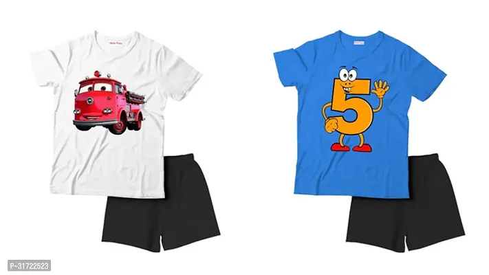 Elegant Cotton Printed T-Shirts with Shorts For Kids- Set Of 2-thumb0