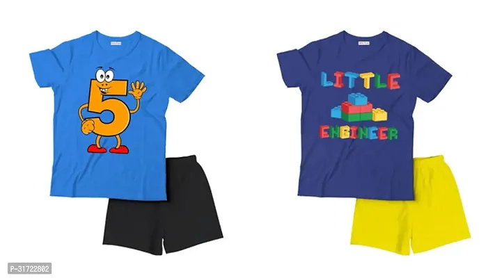 Elegant Cotton Printed T-Shirts with Shorts For Kids- Set Of 2-thumb0