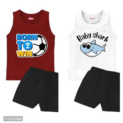 Elegant Cotton Printed T-Shirts with Shorts For Kids- Set Of 2-thumb0