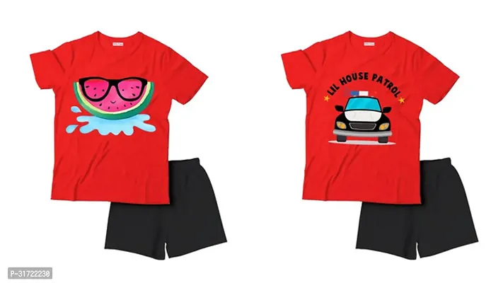 Elegant Cotton Printed T-Shirts with Shorts For Kids- Set Of 2