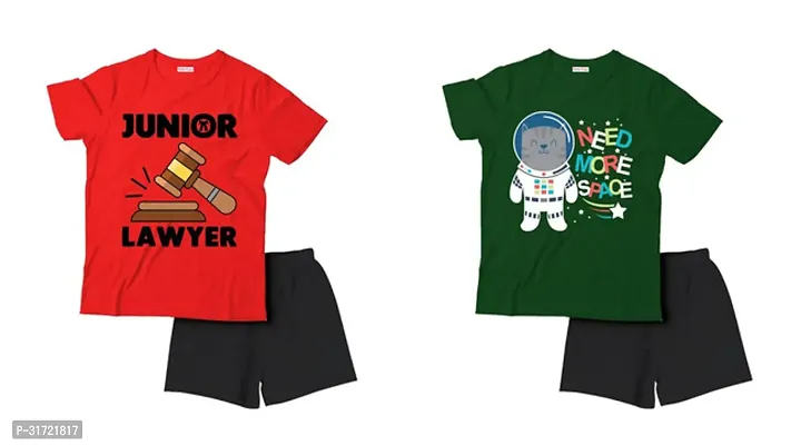 Elegant Cotton Printed T-Shirts with Shorts For Kids- Set Of 2