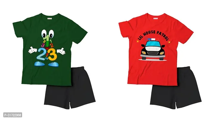 Elegant Cotton Printed T-Shirts with Shorts For Kids- Set Of 2