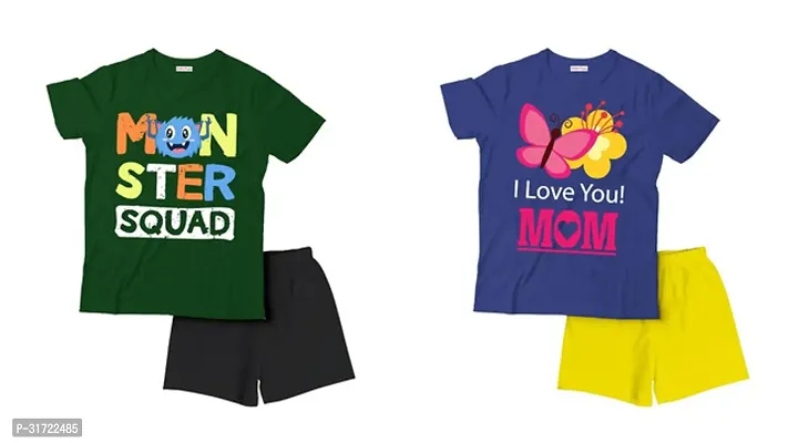 Elegant Cotton Printed T-Shirts with Shorts For Kids- Set Of 2