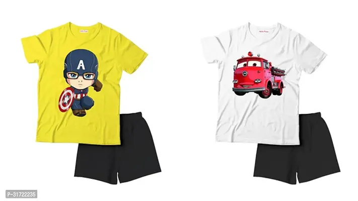 Elegant Cotton Printed T-Shirts with Shorts For Kids- Set Of 2-thumb0