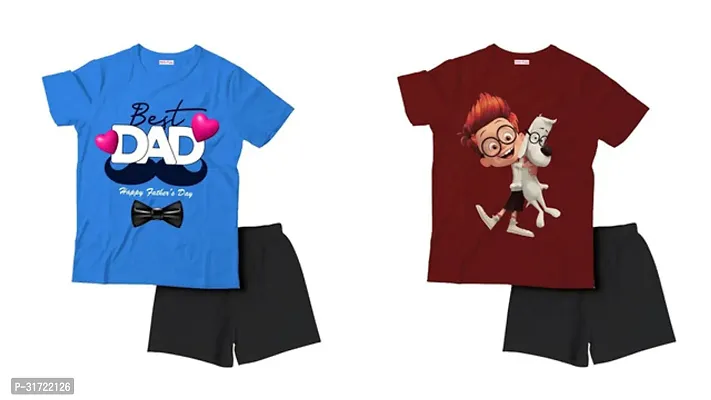 Elegant Cotton Printed T-Shirts with Shorts For Kids- Set Of 2