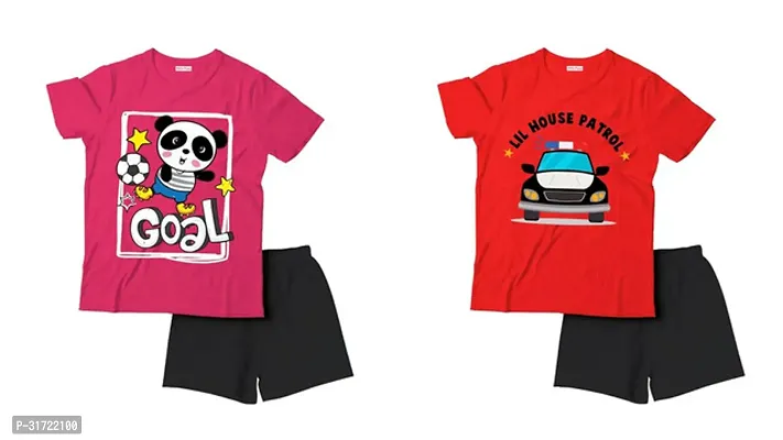 Elegant Cotton Printed T-Shirts with Shorts For Kids- Set Of 2