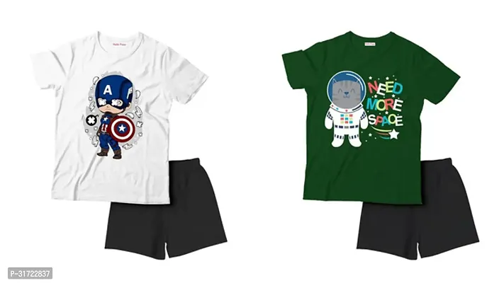 Elegant Cotton Printed T-Shirts with Shorts For Kids- Set Of 2-thumb0