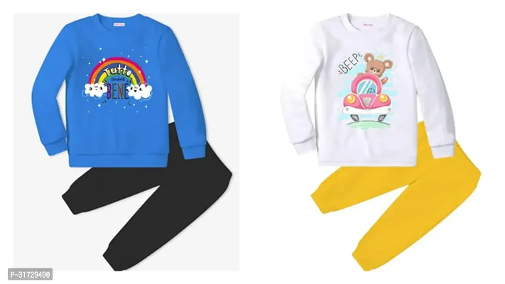 Stylish Multicoloured Cotton T-Shirts With Trousers For Kids Combo Of 2