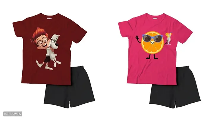 Elegant Cotton Printed T-Shirts with Shorts For Kids- Set Of 2