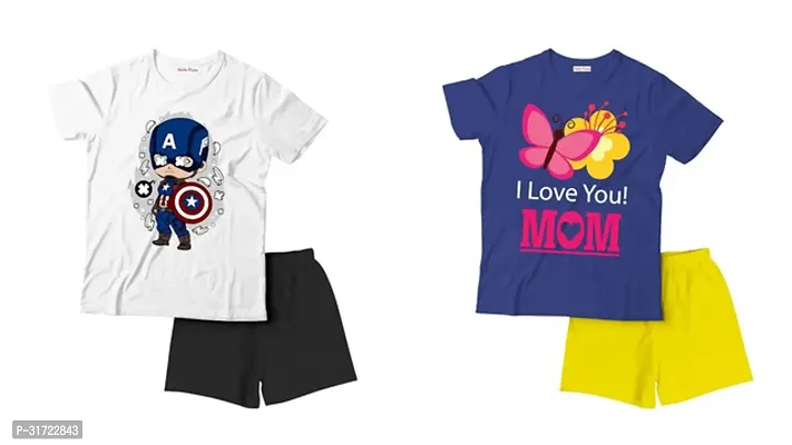 Elegant Cotton Printed T-Shirts with Shorts For Kids- Set Of 2-thumb0