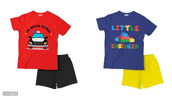 Elegant Cotton Printed T-Shirts with Shorts For Kids- Set Of 2