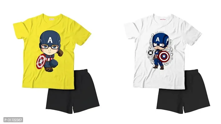 Elegant Cotton Printed T-Shirts with Shorts For Kids- Set Of 2-thumb0