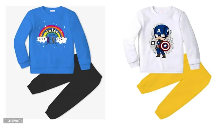 Stylish Multicoloured Cotton T-Shirts With Trousers For Kids Combo Of 2