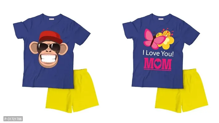 Elegant Cotton Printed T-Shirts with Shorts For Kids- Set Of 2