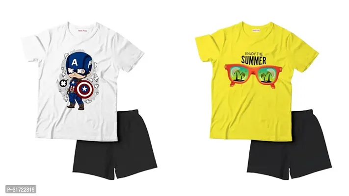 Elegant Cotton Printed T-Shirts with Shorts For Kids- Set Of 2