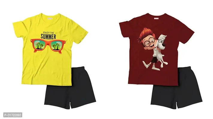 Elegant Cotton Printed T-Shirts with Shorts For Kids- Set Of 2