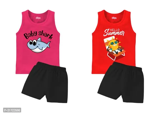 Elegant Cotton Printed T-Shirts with Shorts For Kids- Set Of 2