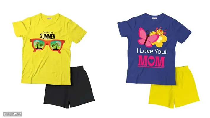 Elegant Cotton Printed T-Shirts with Shorts For Kids- Set Of 2