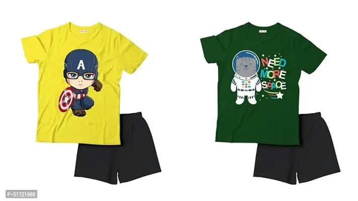 Elegant Cotton Printed T-Shirts with Shorts For Kids- Set Of 2