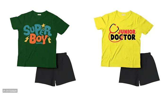 Elegant Cotton Printed T-Shirts with Shorts For Kids- Set Of 2