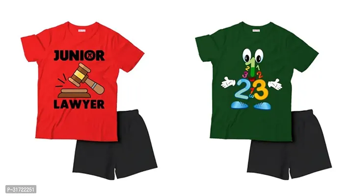 Elegant Cotton Printed T-Shirts with Shorts For Kids- Set Of 2