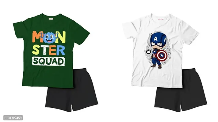 Elegant Cotton Printed T-Shirts with Shorts For Kids- Set Of 2