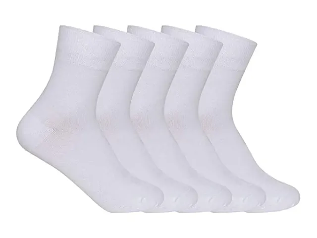 FastFocus Pure Cotton white clour Socks For Unisex Plain School/Casual Mid calf Length [Pack - Pair of 3] Size-4