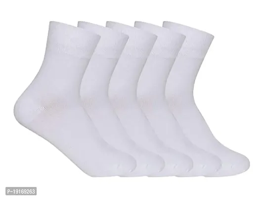 FastFocus Pure Cotton white clour Socks For Unisex Plain School/Casual Mid calf Length [Pack - Pair of 3] Size-5-thumb2