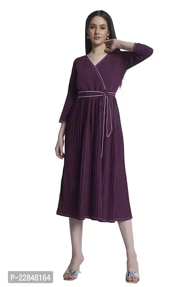 ALL YOURS Purple Constrast Piping Dress with Pleated Flare Belt