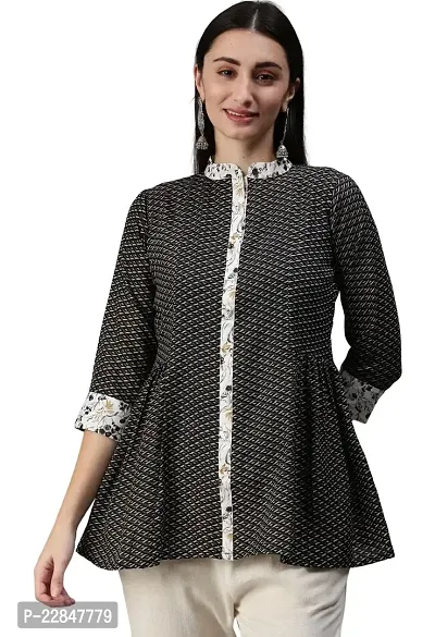 SheWill Cotton Blend Geometric Print Fit  Flare Tunic-thumb0