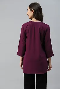 SheWill Burgundy Mandarin Collar High-Low Crepe Top, Up Down Top for Casual, Office, Collage Outing Wear for Girls-thumb4